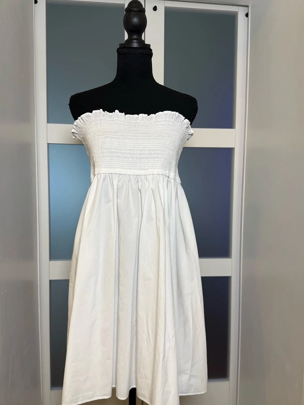 J. Crew White Smocked Strapless Cotton Dress, size Medium.
